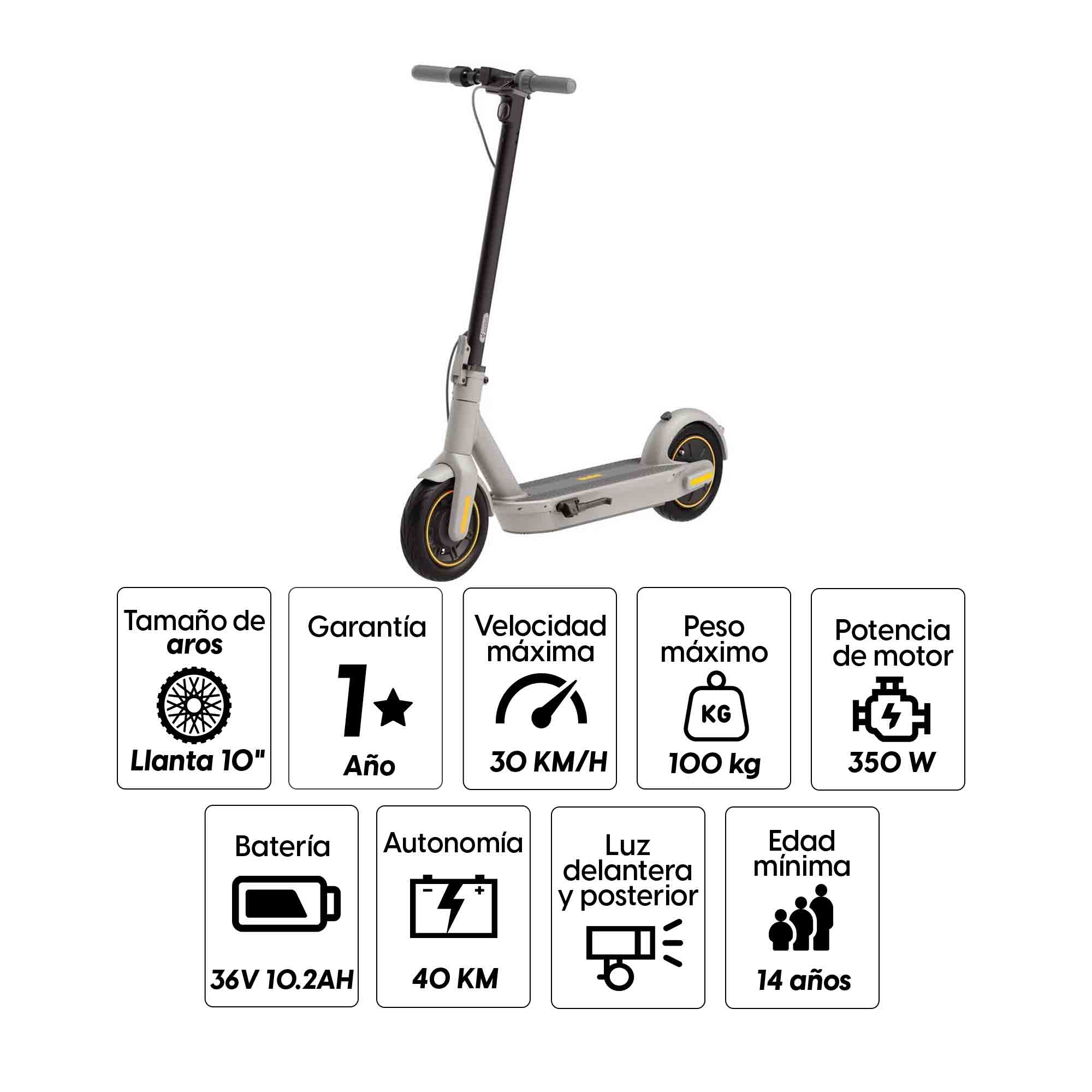 Imagen 2 del producto Scooter eléctrico Ninebot Max G30LP 10"", autonomía hasta 40 km, vel. 30 km/h, 350w, doble sistema de freno