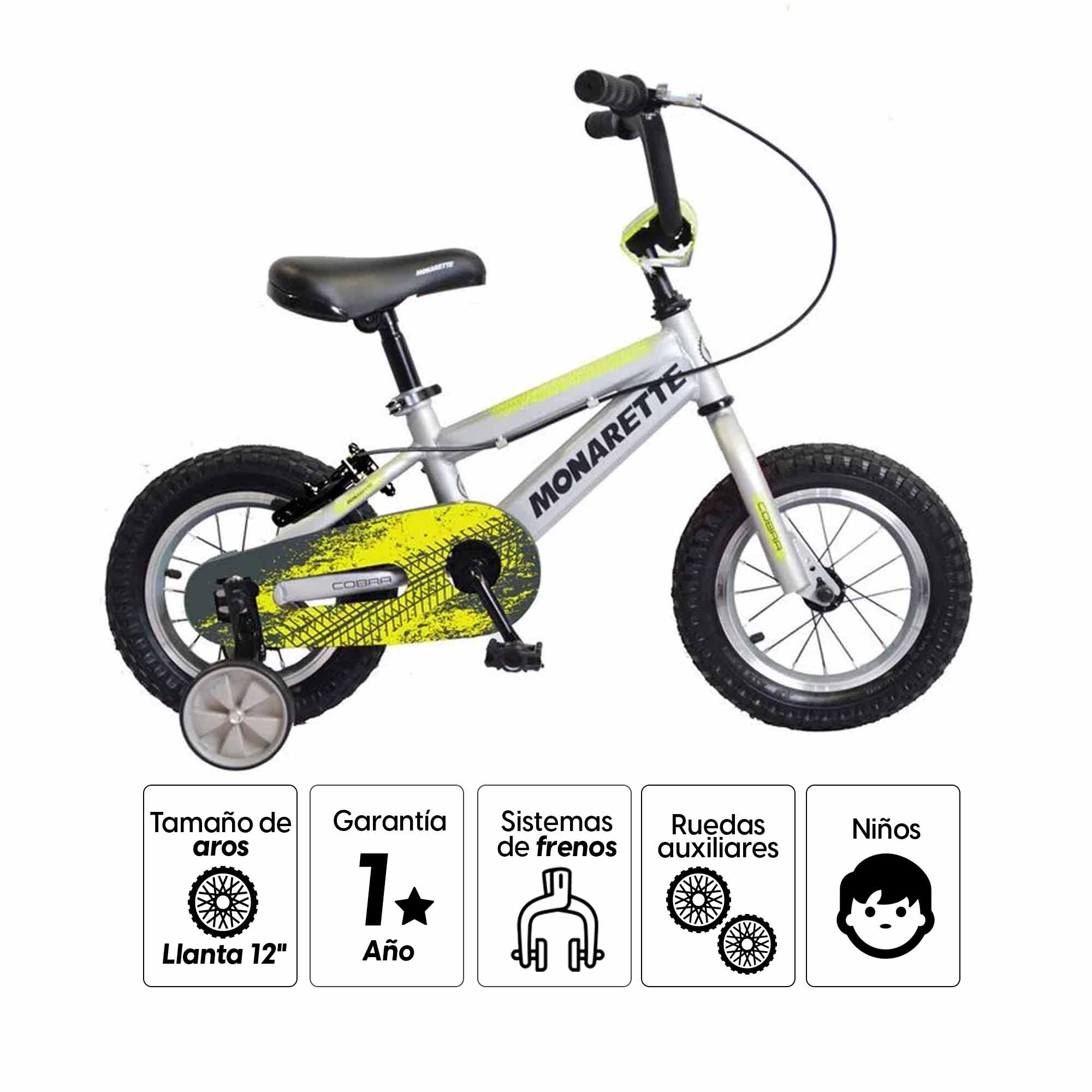 Imagen 2 del producto Bicicleta para niños Monarette Cobra aro 12"", gris y amarillo