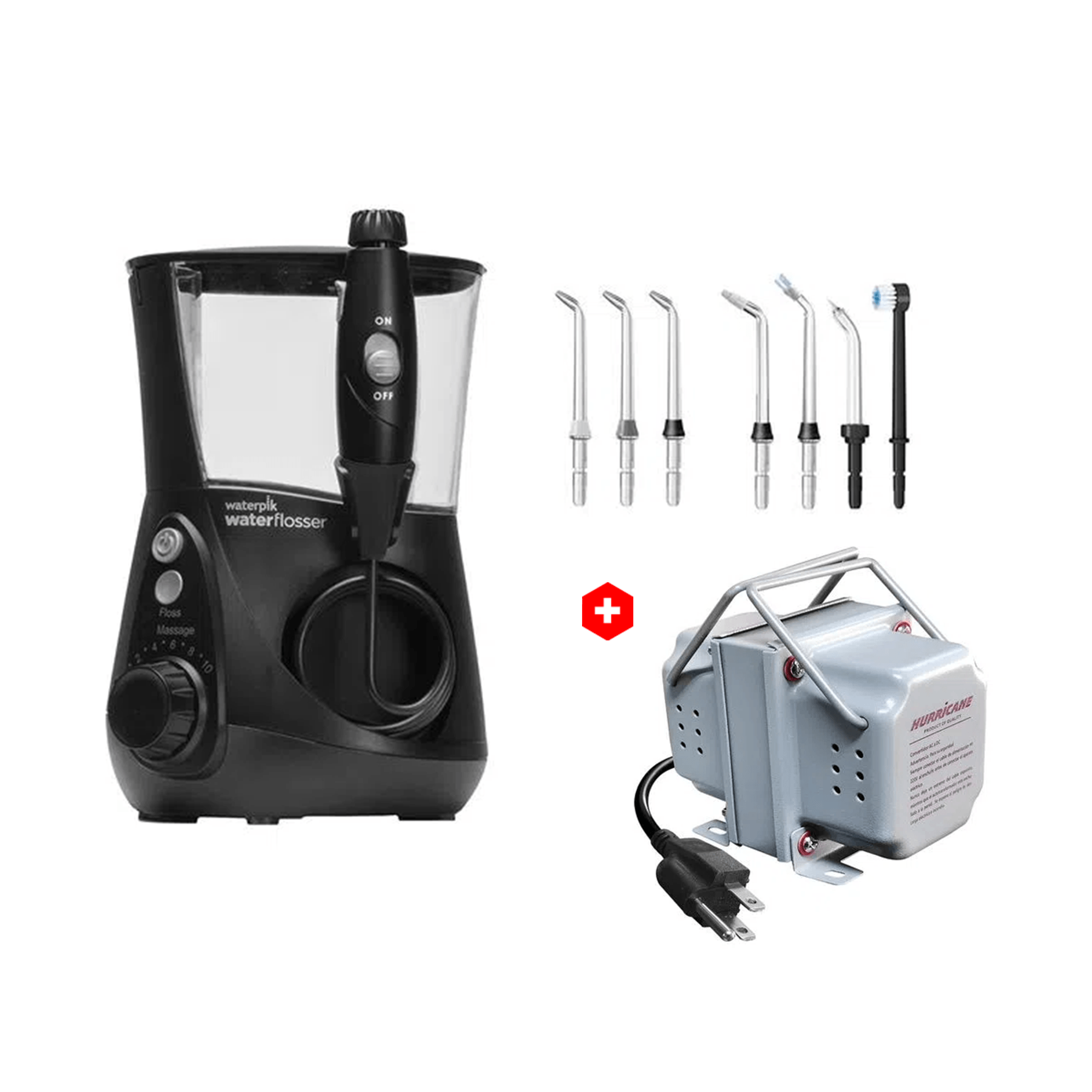 Imagen 1 del producto Irrigador bucal eléctrico Waterpik WP-662 10 posiciones, 7 boquillas + Transformador Hurricane TC-100 100w, 220-110V, toma universal