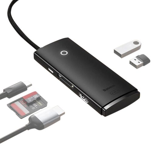 Hub Baseus conector USB Tipo-C con 6 puertos, 2 x USB 3.0/1 x Tipo-C/SD/HDMI