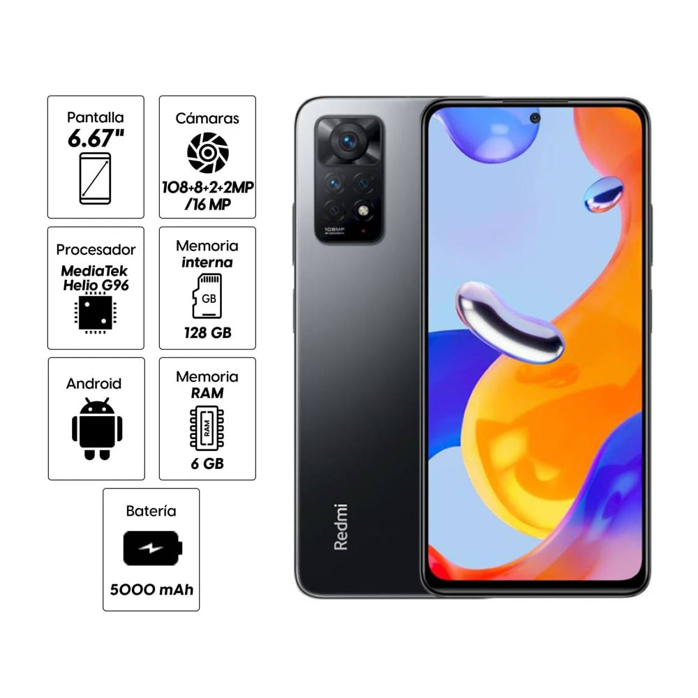 Imagen 2 del producto Celular Xiaomi Redmi Note 11 Pro 4G 128GB, 6GB RAM, cámara trasera 108MP y frontal 16MP, 6.67"", negro