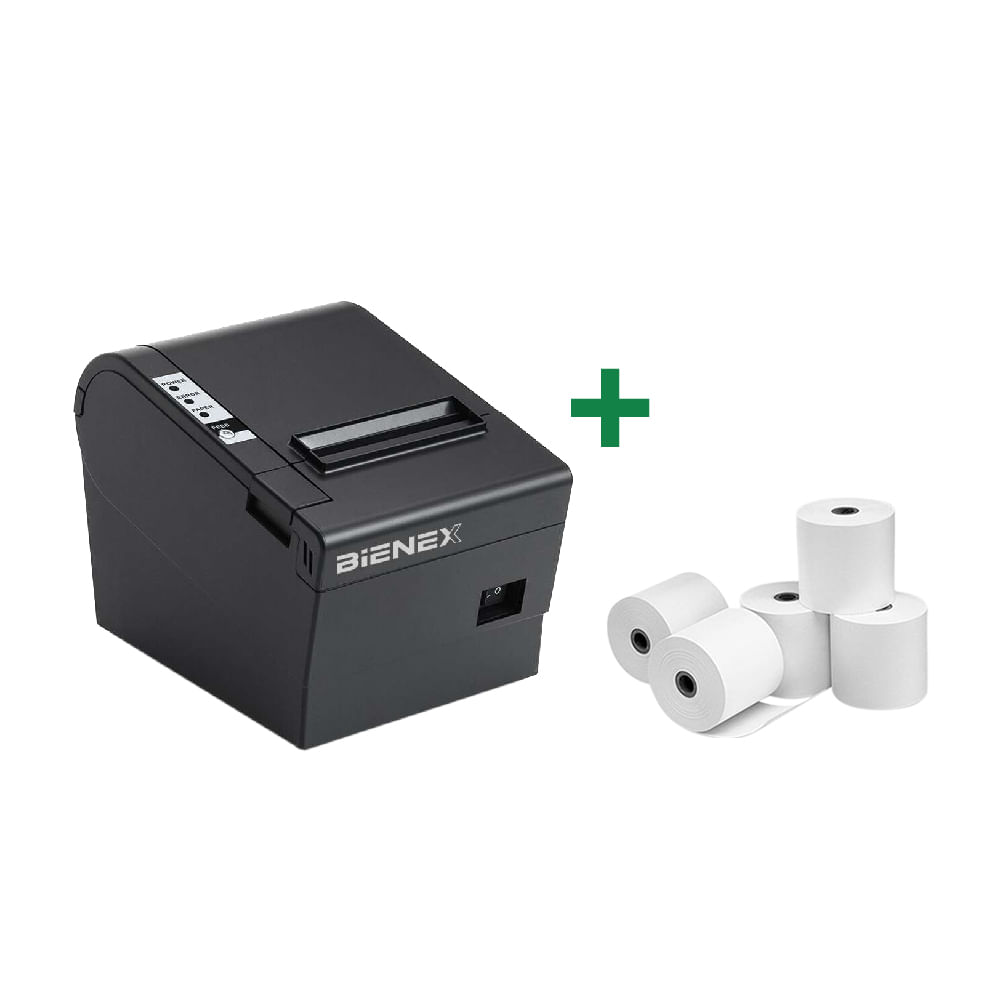 Impresora ticketera térmica Bienex 80mm, USB + gratis 5 rollos de papel térmico de 80x80mm