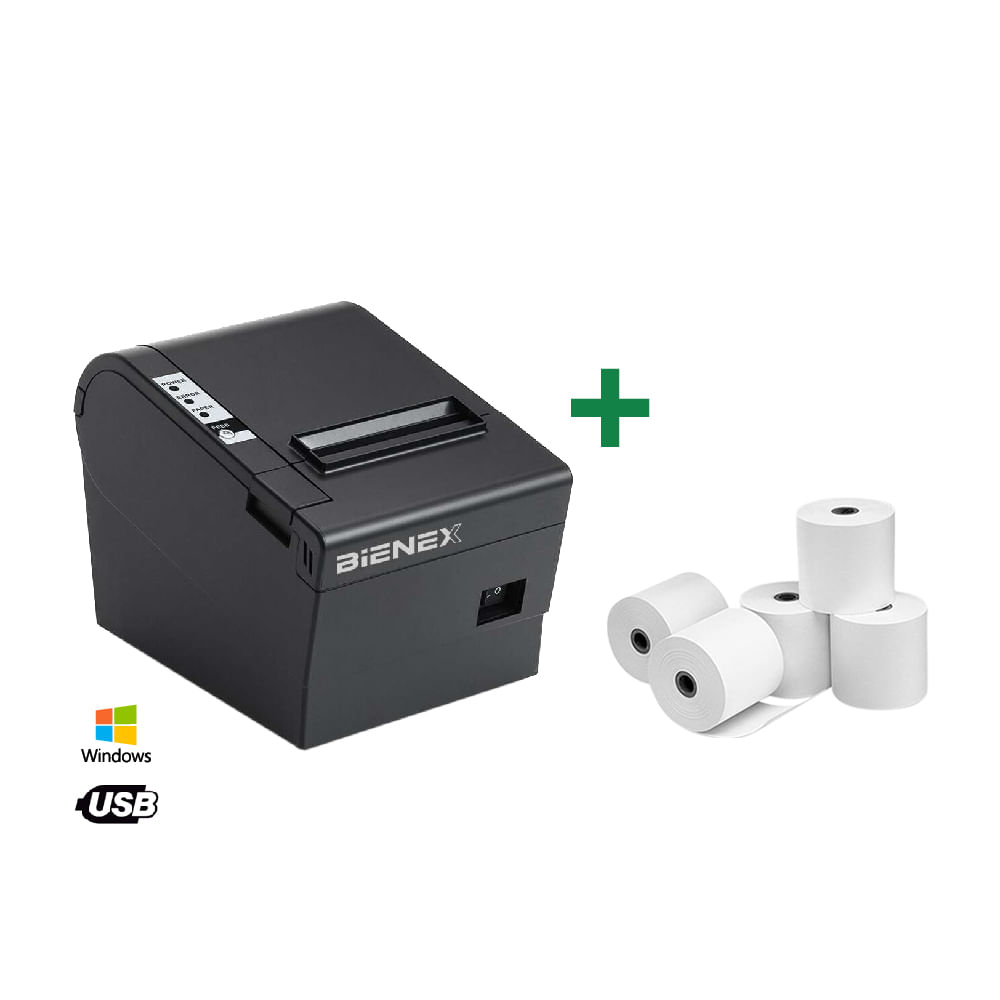 Imagen 2 del producto Impresora ticketera térmica Bienex 80mm, USB + gratis 5 rollos de papel térmico de 80x80mm