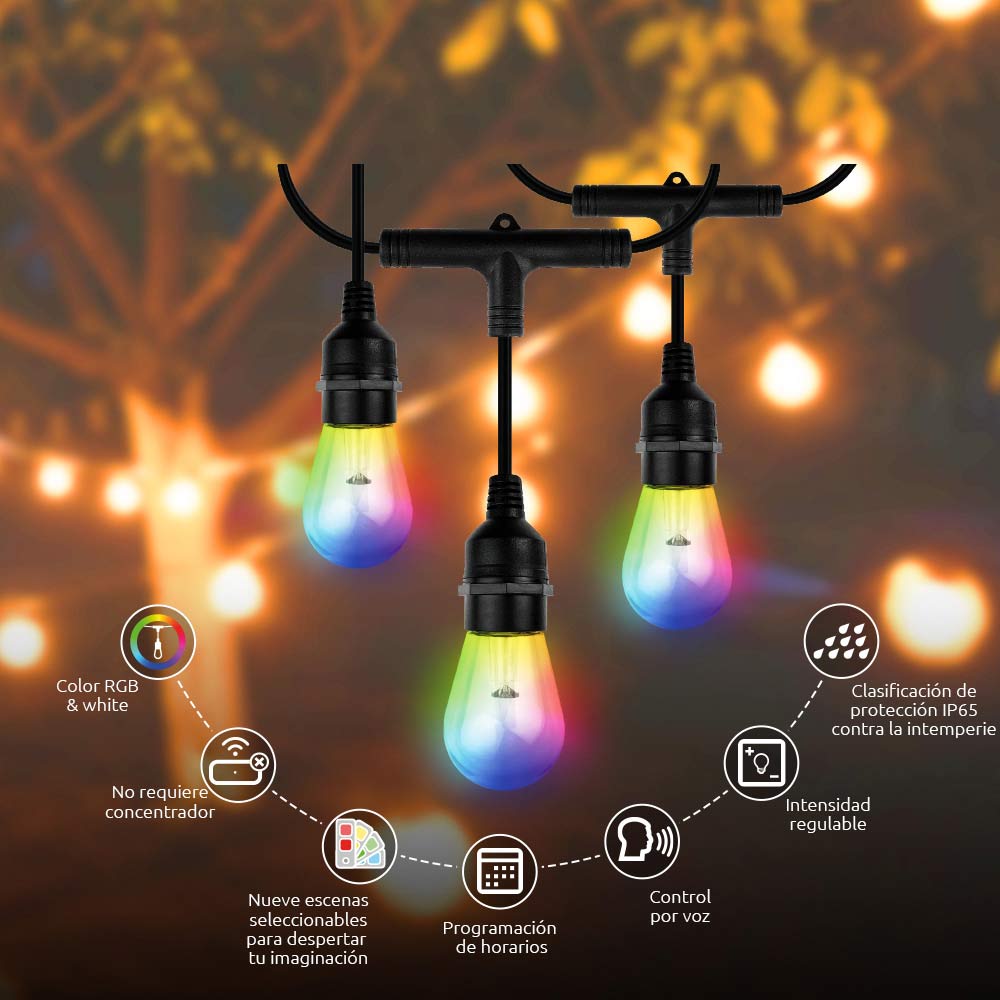Imagen 2 del producto Guirnalda de luces inteligente Nexxt conexión wifi, blanco y multicolor, 14.6 m