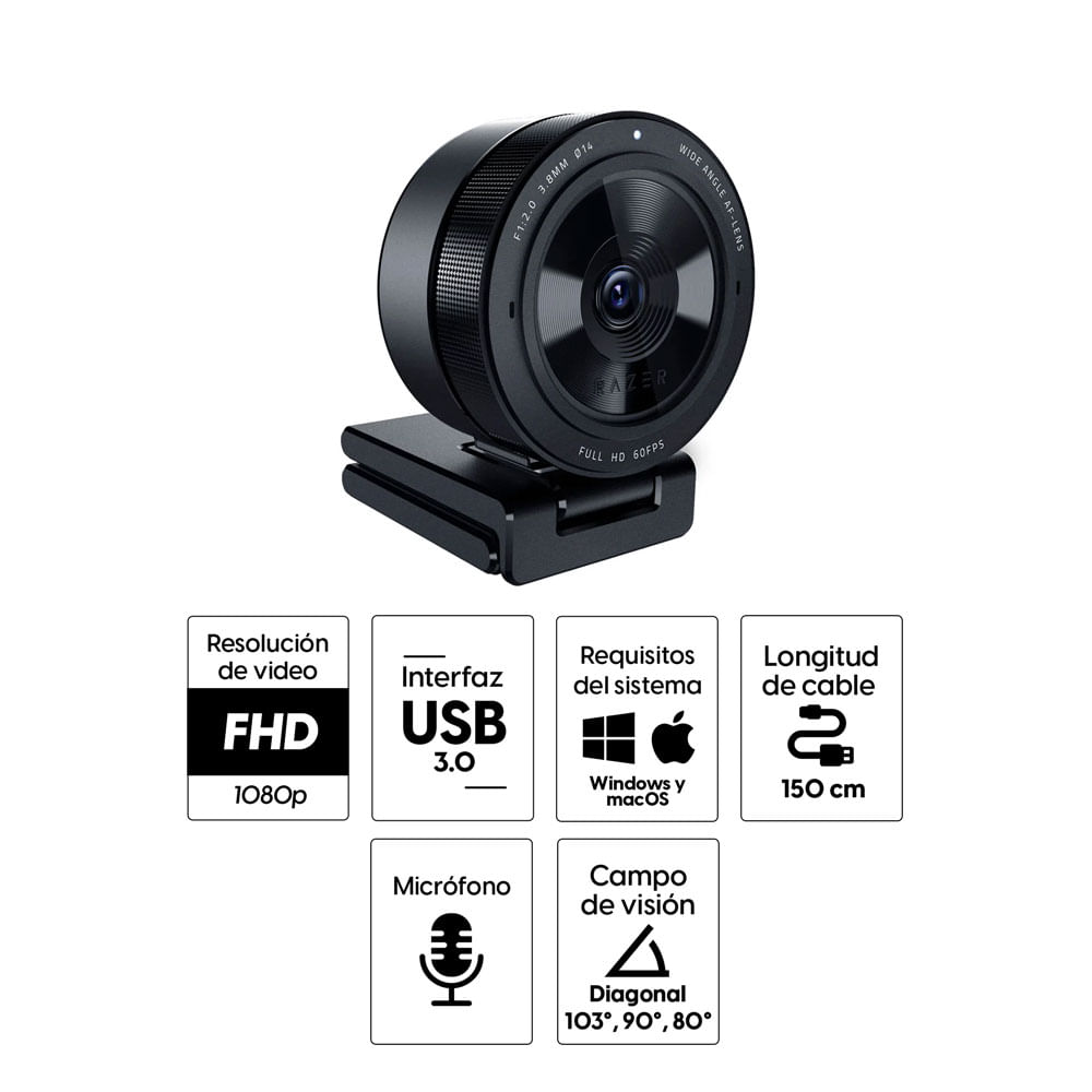 Imagen 2 del producto Cámara web Razer Kiyo Pro FHD 1080p, conexión USB, micrófono integrado, tapa de privacidad