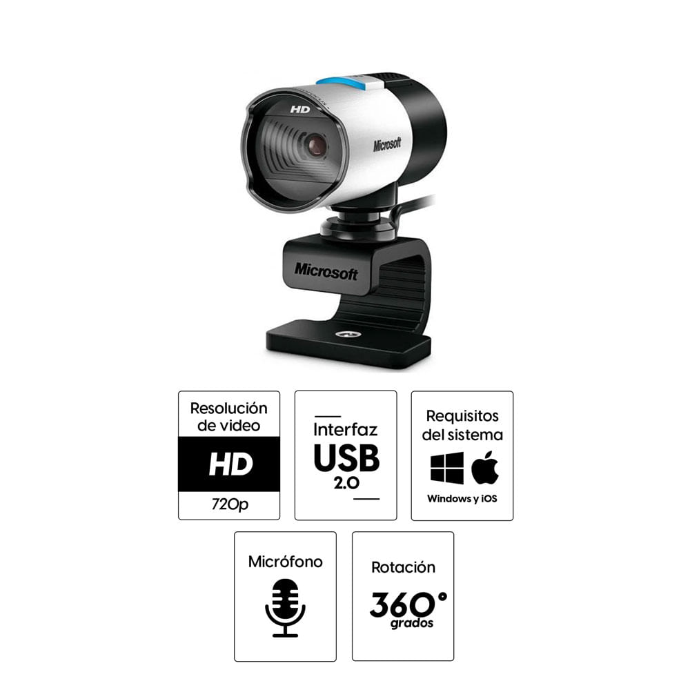 Imagen 2 del producto Cámara web Microsoft Lifecam Studio HD 720p, conexión USB, micrófono integrado, reducción de ruido