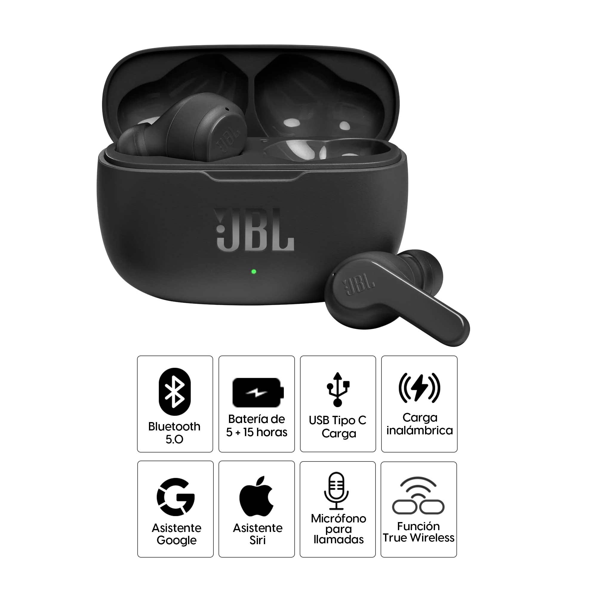 Imagen 2 del producto Audífonos bluetooth True Wireless JBL Wave 200 resistente al agua IPX2, duración máx. 5 horas, control música y llamadas, negro