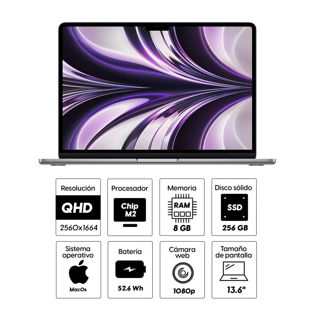 Imagen 2 del producto MacBook Air 13.6"" Chip M2, 256GB SSD, 8GB RAM, macOS, space gray