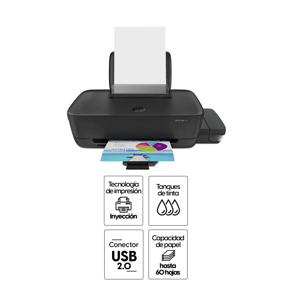 Imagen 2 del producto Impresora HP Ink Tank 115, inyección de tinta, alámbrico, con tanques recargables