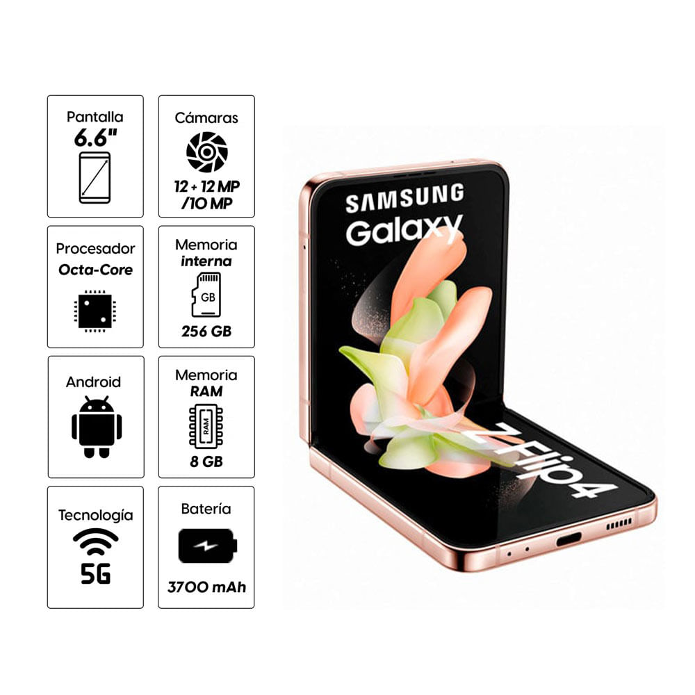Imagen 2 del producto Celular Samsung Galaxy Z Flip 4 256GB, 8GB RAM, cámara trasera 12MP y frontal 10MP, 6.6"", Octa-Core, rosa