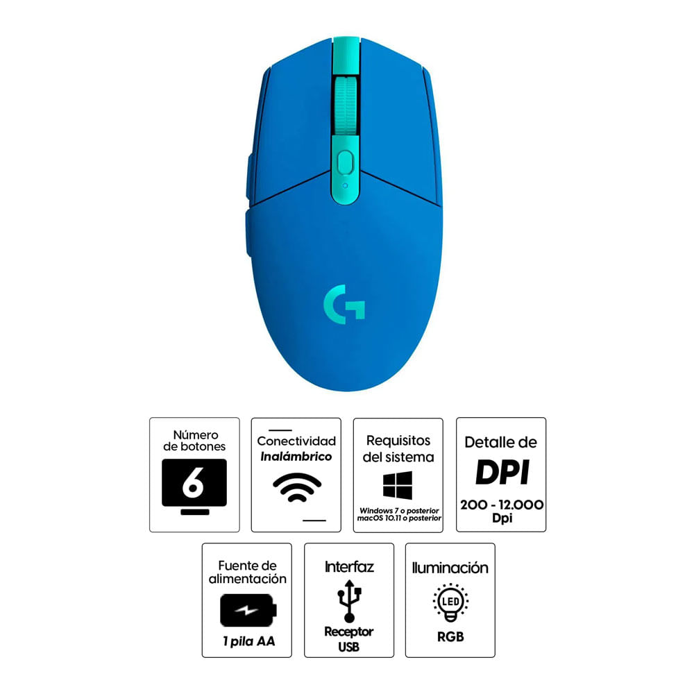 Imagen 2 del producto Mouse gamer Logitech G305 Lightspeed Wireless, receptor usb, 12000 dpi, 6 botones, usa pila, azul