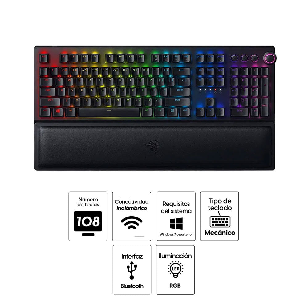 Imagen 2 del producto Teclado gamer inalámbrico Razer Blackwidow V3 Pro, bluetooth, mecánico, idioma inglés, Chroma RGB