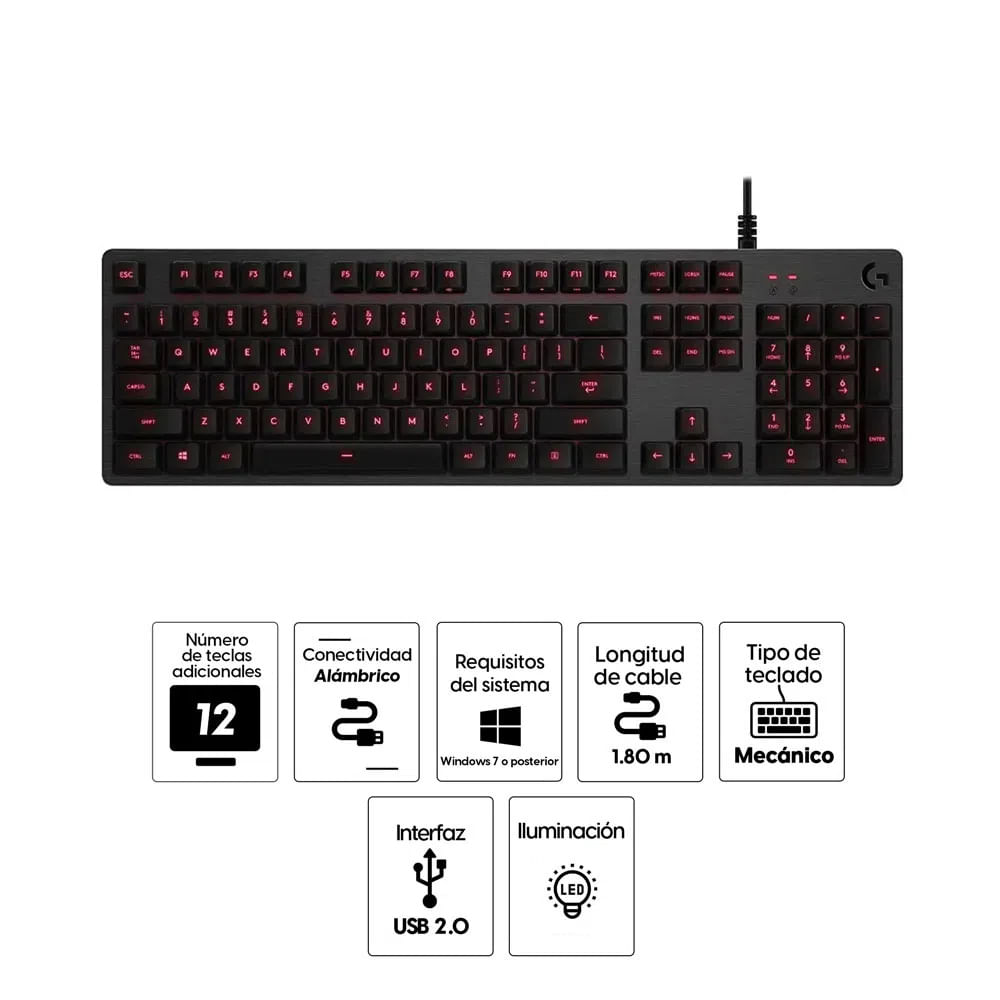 Imagen 2 del producto Teclado gamer alámbrico Logitech G413, conexión USB, mecánico, retroiluminado