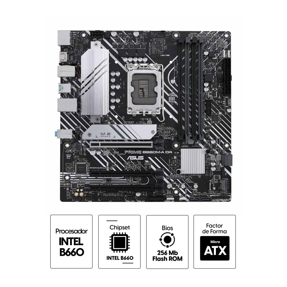 Imagen 2 del producto Placa Madre ASUS Prime B660M-A WIFI D4, DDR4, LGA1700, Micro ATX