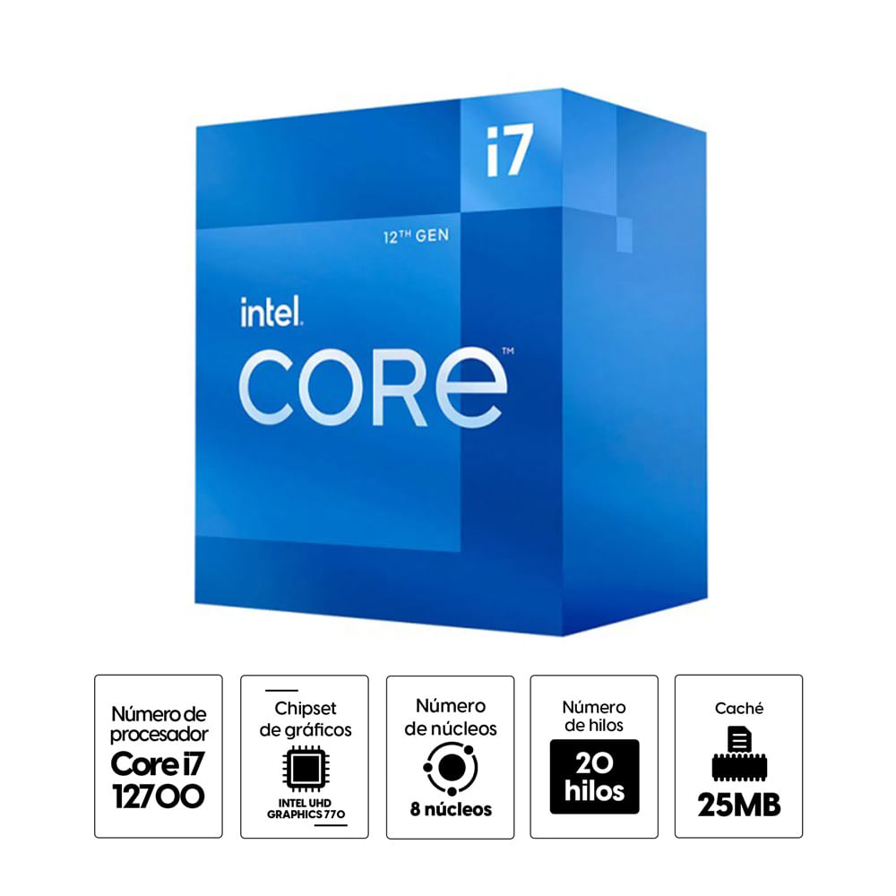 Imagen 2 del producto Procesador Intel Core i7-12700, 2.5Ghz, 8+4 cores, LGA1700