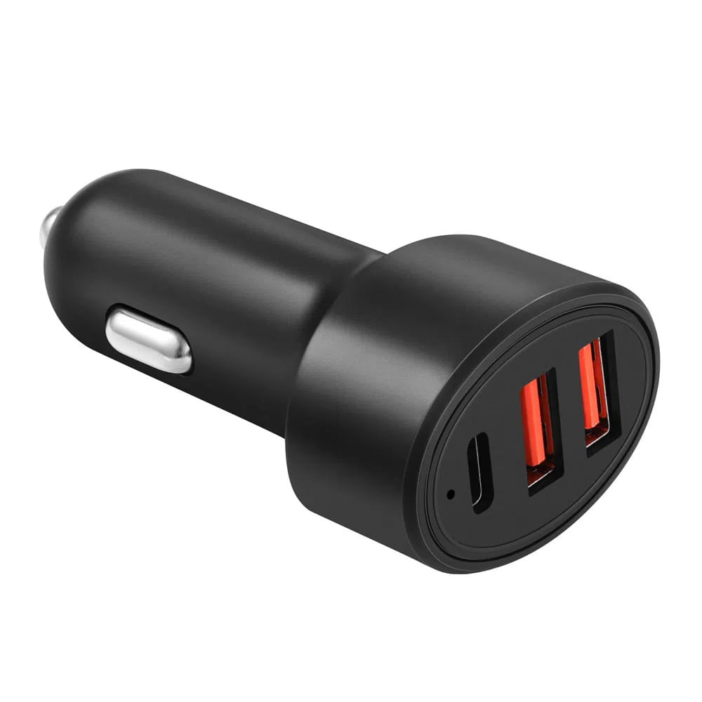 Cargador de auto Roadtrip 2 puertos usb, 1 puerto tipo C, 30W, carga rápida, negro