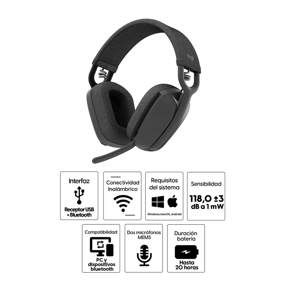 Imagen 2 del producto Audífono inalámbrico Logitech Zone Vibe 100 con micrófono, conexión bluetooth, control de música y llamadas, negro