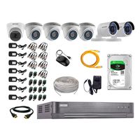 Kit de cámaras de seguridad Hikvision 7 cámaras (incluye una cámara con micrófono), 720P HD + DVR + disco duro de 2TB