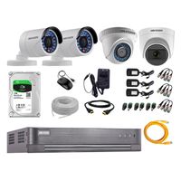 Kit de cámaras de seguridad Hikvision 4 cámaras (incluye una cámara con micrófono), 720P HD + DVR + disco duro de 1TB