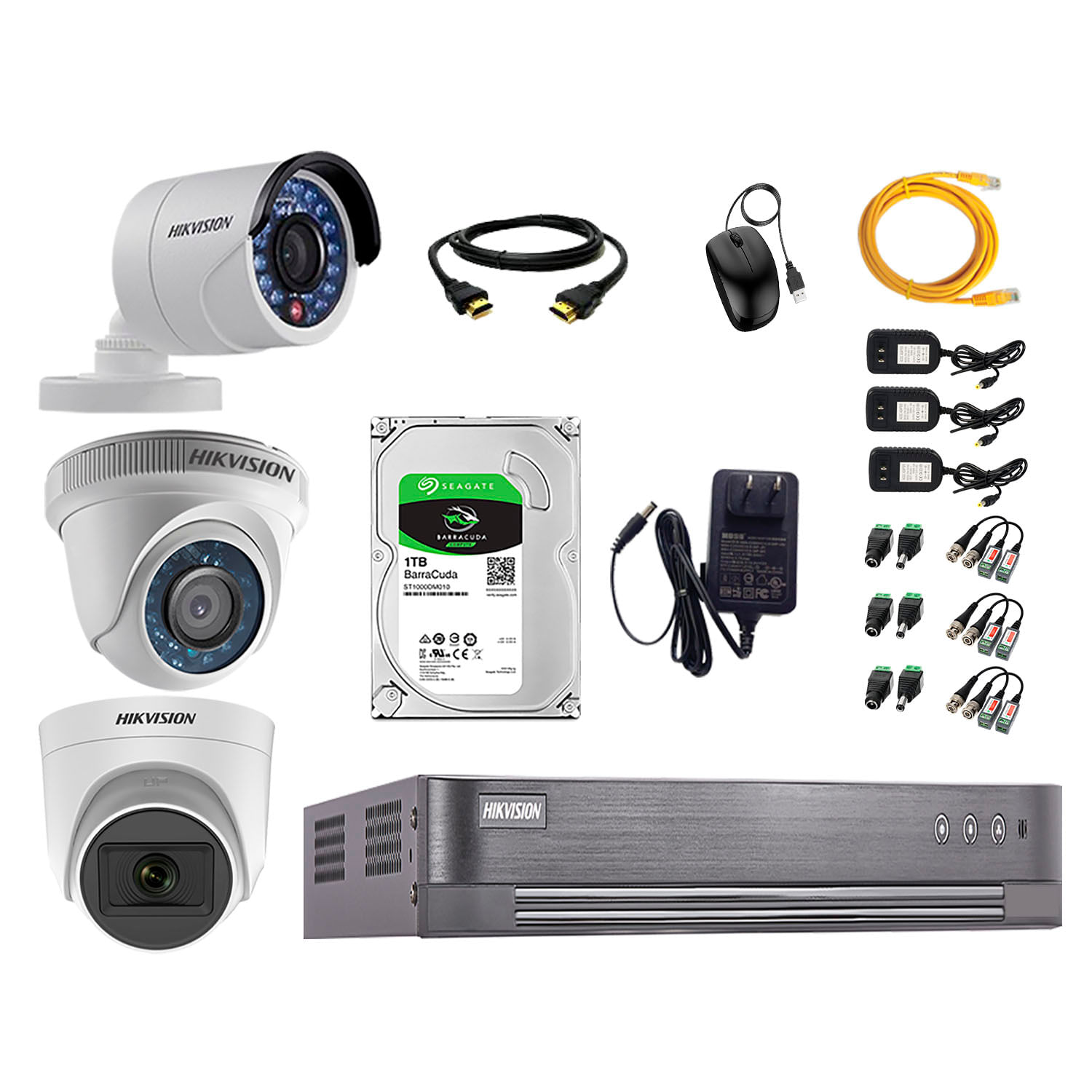 Imagen 1 del producto Kit de cámaras de seguridad Hikvision 3 cámaras, 720P HD + DVR + disco duro de 1TB