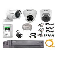 Kit de cámaras de seguridad Hikvision 3 cámaras (incluye una cámara con micrófono), 1080P Full HD + DVR + disco duro de 1TB