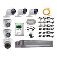 Kit de cámaras de seguridad Hikvision 6 cámaras (incluye una cámara con micrófono), 720P HD + DVR + disco duro de 1TB