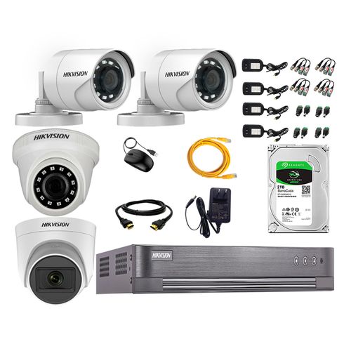 Kit de cámaras de seguridad Hikvision 4 cámaras (incluye una cámara con micrófono), 1080P Full HD + DVR + disco duro de 2TB