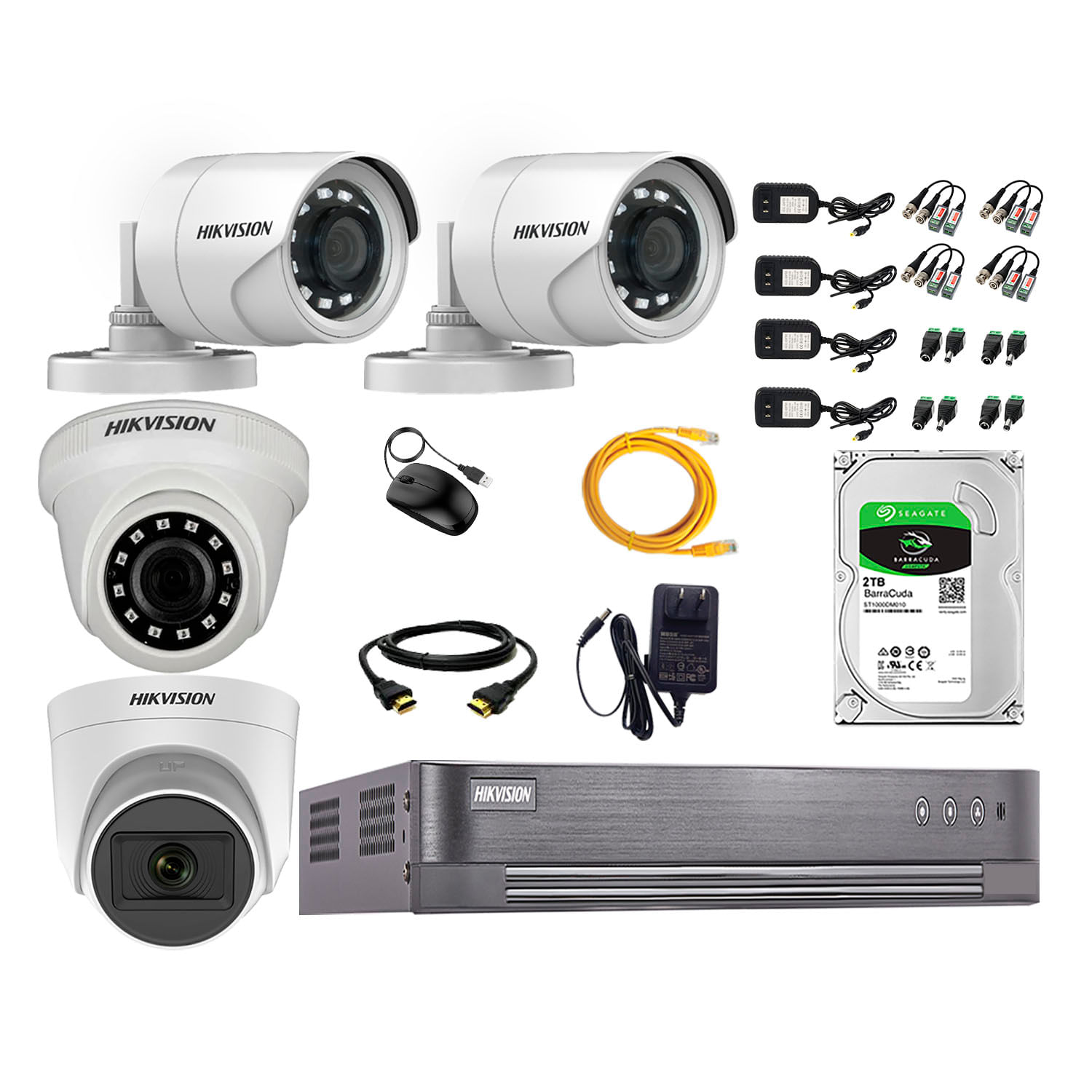 Imagen 1 del producto Kit de cámaras de seguridad Hikvision 4 cámaras (incluye una cámara con micrófono), 1080P Full HD + DVR + disco duro de 2TB