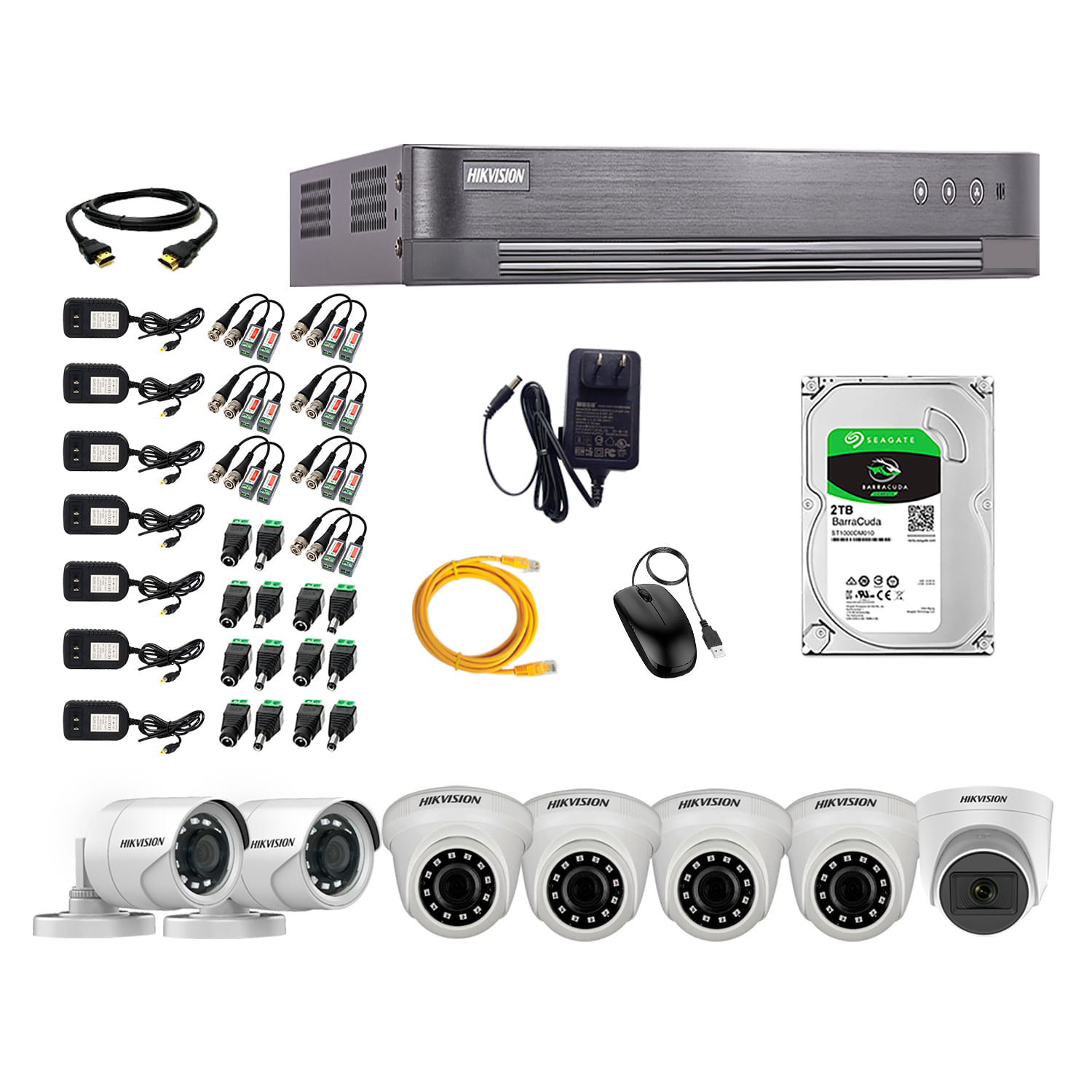 Imagen 1 del producto Kit de cámaras de seguridad Hikvision 7 cámaras (incluye una cámara con micrófono), 1080P Full HD + DVR + disco duro de 2TB