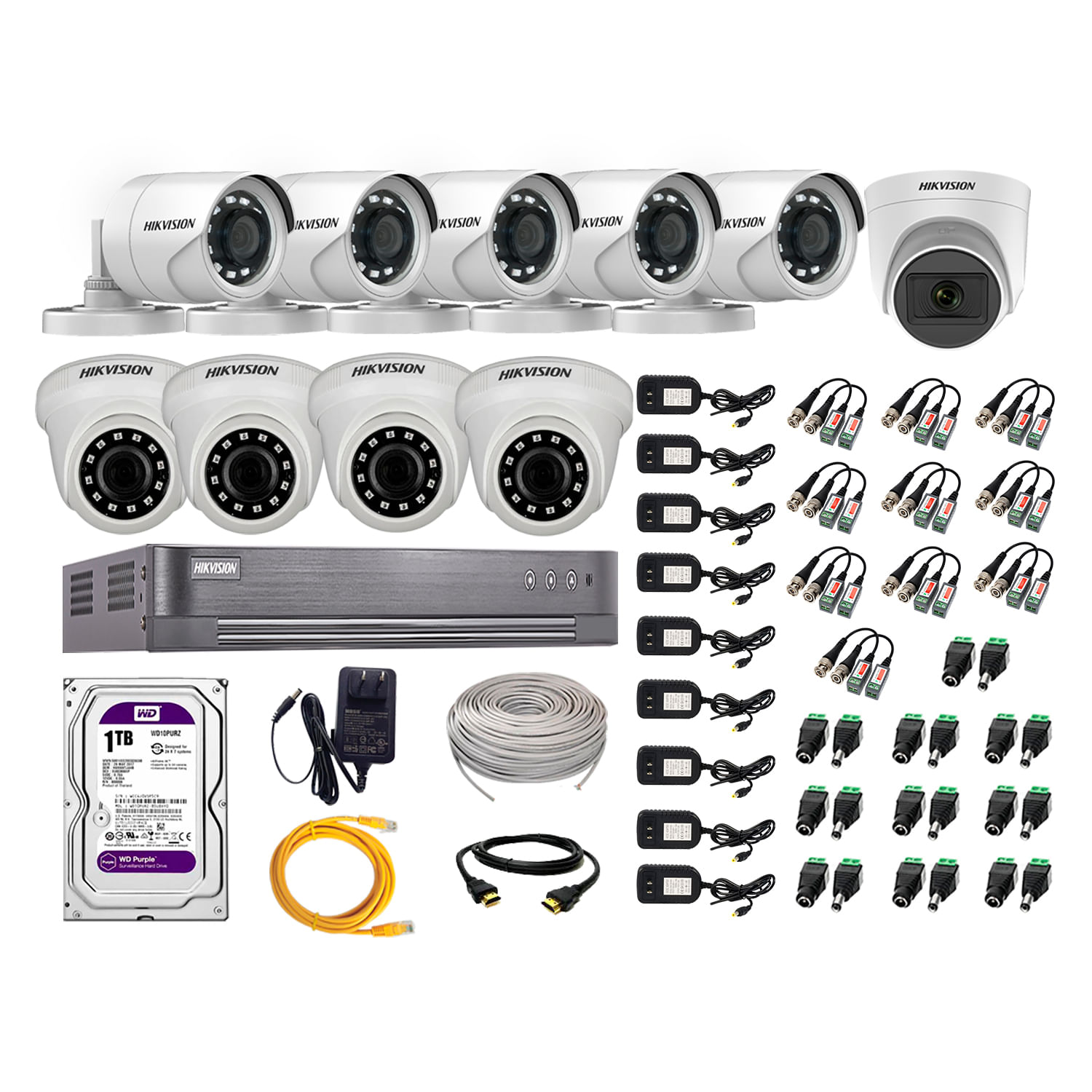 Imagen 1 del producto Kit de cámaras de seguridad Hikvision 10 cámaras (incluye una cámara con micrófono), 1080P Full HD + DVR + disco duro de 1TB