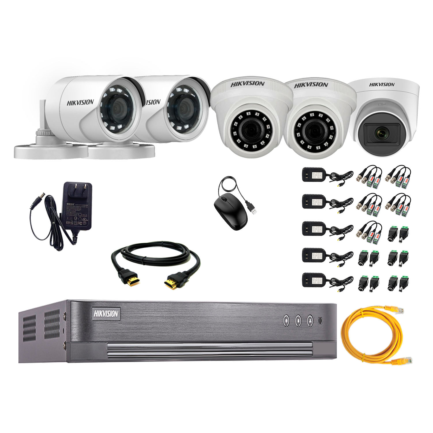 Imagen 1 del producto Kit de cámaras de seguridad Hikvision 5 cámaras (incluye una cámara con micrófono), 1080P Full HD + DVR