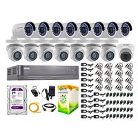 Kit de cámaras de seguridad Hikvision 16 cámaras (incluye una cámara con micrófono), 720P HD + DVR + disco duro de 2TB