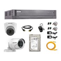 Kit de cámaras de seguridad Hikvision 2 cámaras (incluye una cámara con micrófono), 1080P Full HD + DVR + disco duro de 500GB
