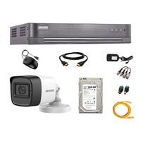 Kit de cámaras de seguridad Hikvision 1 cámara con micrófono, 1080P Full HD + DVR + disco duro de 500GB