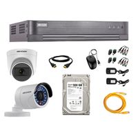 Kit de cámaras de seguridad Hikvision 2 cámaras (incluye una cámara con micrófono), 720P HD + DVR + disco duro de 500GB
