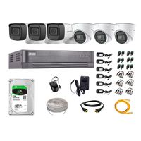 Kit de cámaras de seguridad Hikvision 6 cámaras con audio incorporado, 1080P Full HD + DVR + disco duro de 2TB