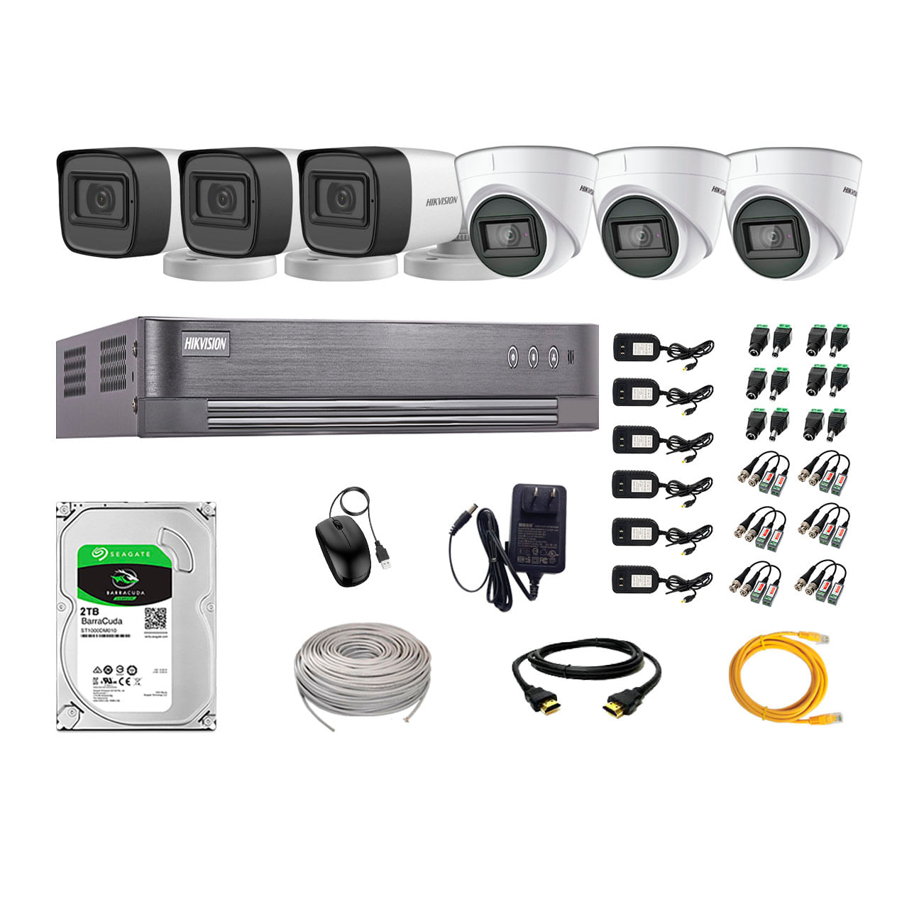 Imagen 1 del producto Kit de cámaras de seguridad Hikvision 6 cámaras con audio incorporado, 1080P Full HD + DVR + disco duro de 2TB