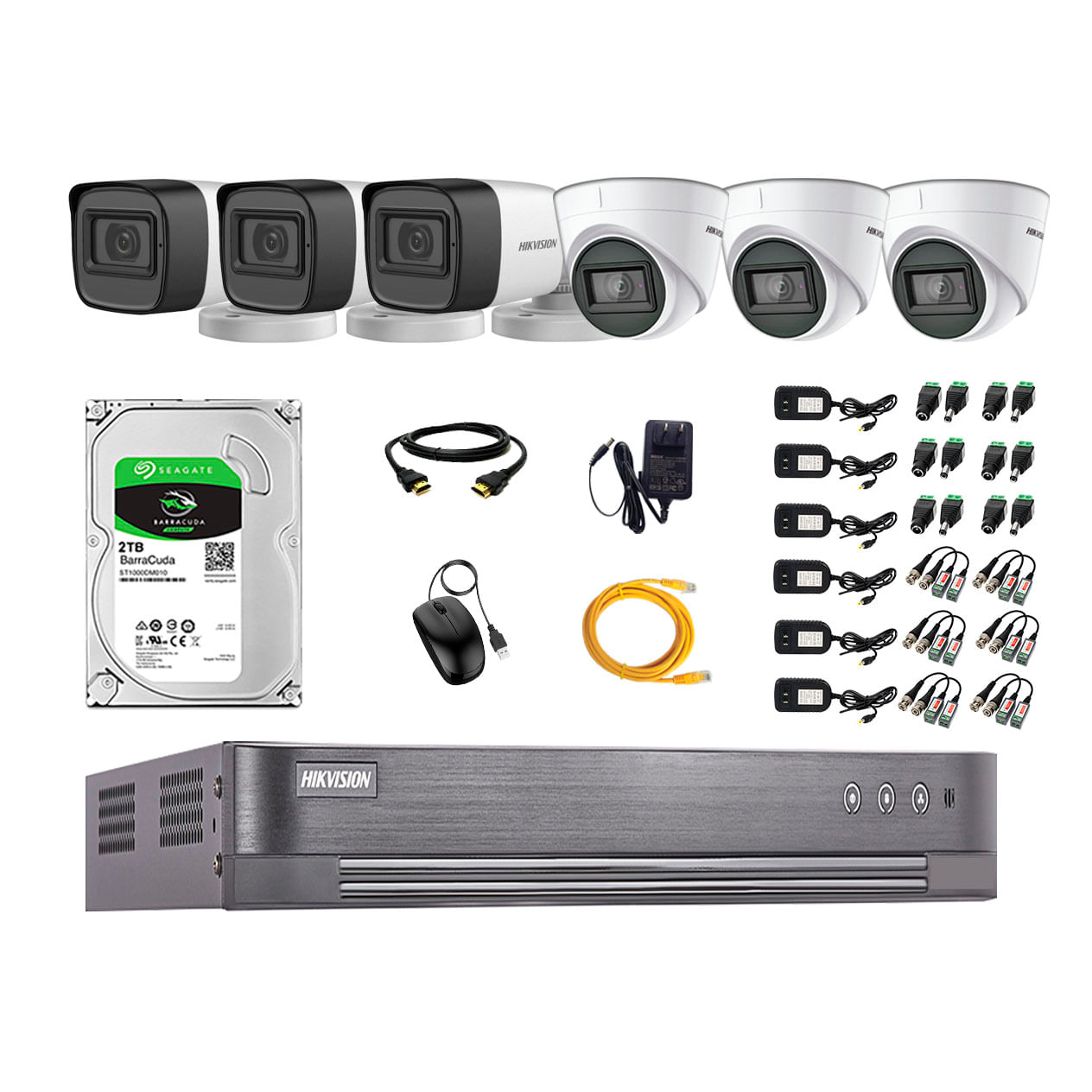 Kit de cámaras de seguridad Hikvision 6 cámaras con audio incorporado, 1080P Full HD + DVR + disco duro de 2TB