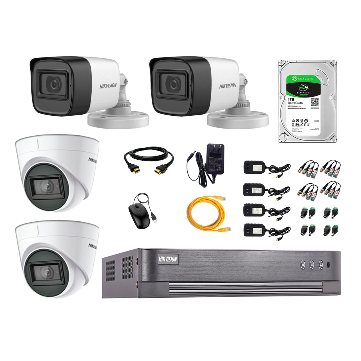 Kit de cámaras de seguridad Hikvision 4 cámaras (2 Domo 1080P + 2 Tubo 1080P) + DVR + disco duro de 1TB