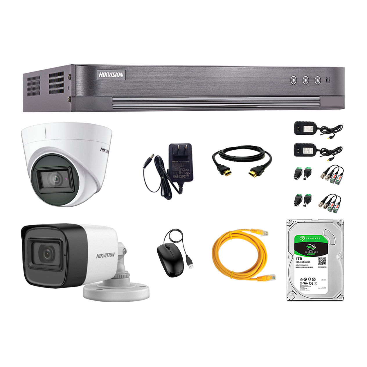 Kit de cámaras de seguridad Hikvision 2 cámaras (1 Domo 1080P + 1 Turbo 1080P) + DVR + disco duro de 1TB