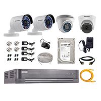 Kit de seguridad Hikvision 1 cámara Domo (micrófono incorporado) 1080P + 1 cámara Domo Turbo 720P + 2 cámaras Tubo Turbo 720P + dvr + disco 500GB