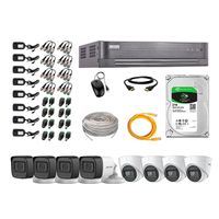 Kit de seguridad Hikvision 4 cámaras Domo (audio incorporado) 1080P + 4 cámaras Tubo (audio incorporado) 1080P + dvr + disco 2TB