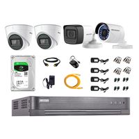 Kit de seguridad Hikvision 2 cámaras Domo (audio incorporado) 1080P + 1 cámara Tubo (audio incorporado) 1080P + 1 cámara Tubo 1080P + dvr + disco 1TB