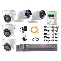 Kit de seguridad Hikvision 3 cámaras Domo (audio incorporado) 1080P + 2 cámaras Tubo 1080P + dvr + disco 2TB