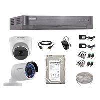 Kit de seguridad Hikvision 1 cámara Domo (micrófono incorporado) 1080P + 1 cámara Tubo 720P + dvr + disco 500GB