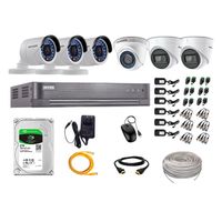 Kit de seguridad Hikvision 2 cámaras Domo (audio incorporado) 1080P + 1 cámara Domo 1080P + 3 cámaras Tubo 1080P + dvr + disco 2TB