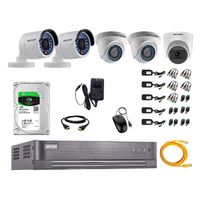 Kit de seguridad Hikvision 1 cámara Domo (micrófono incorporado) 1080P + 2 cámaras Domo Turbo 720P + 2 cámaras Tubo Turbo 720P + dvr + disco 1TB