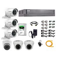Kit de seguridad Hikvision 1 cámara Domo (micrófono incorporado) 1080P + 2 cámaras Domo Turbo 1080P + 3 cámaras Tubo Turbo 1080P + dvr + disco 1TB