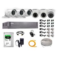 Kit de seguridad Hikvision 1 cámara Domo (micrófono incorporado) 1080P + 2 cámaras Domo Turbo 1080P + 3 cámaras Tubo Turbo 1080P + dvr + disco 2TB