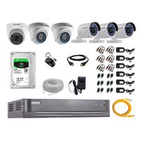 Kit de seguridad Hikvision 1 cámara Domo (micrófono incorporado) 1080P + 2 cámaras Domo Turbo 720P + 3 cámaras Tubo Turbo 720P + dvr + disco 2TB